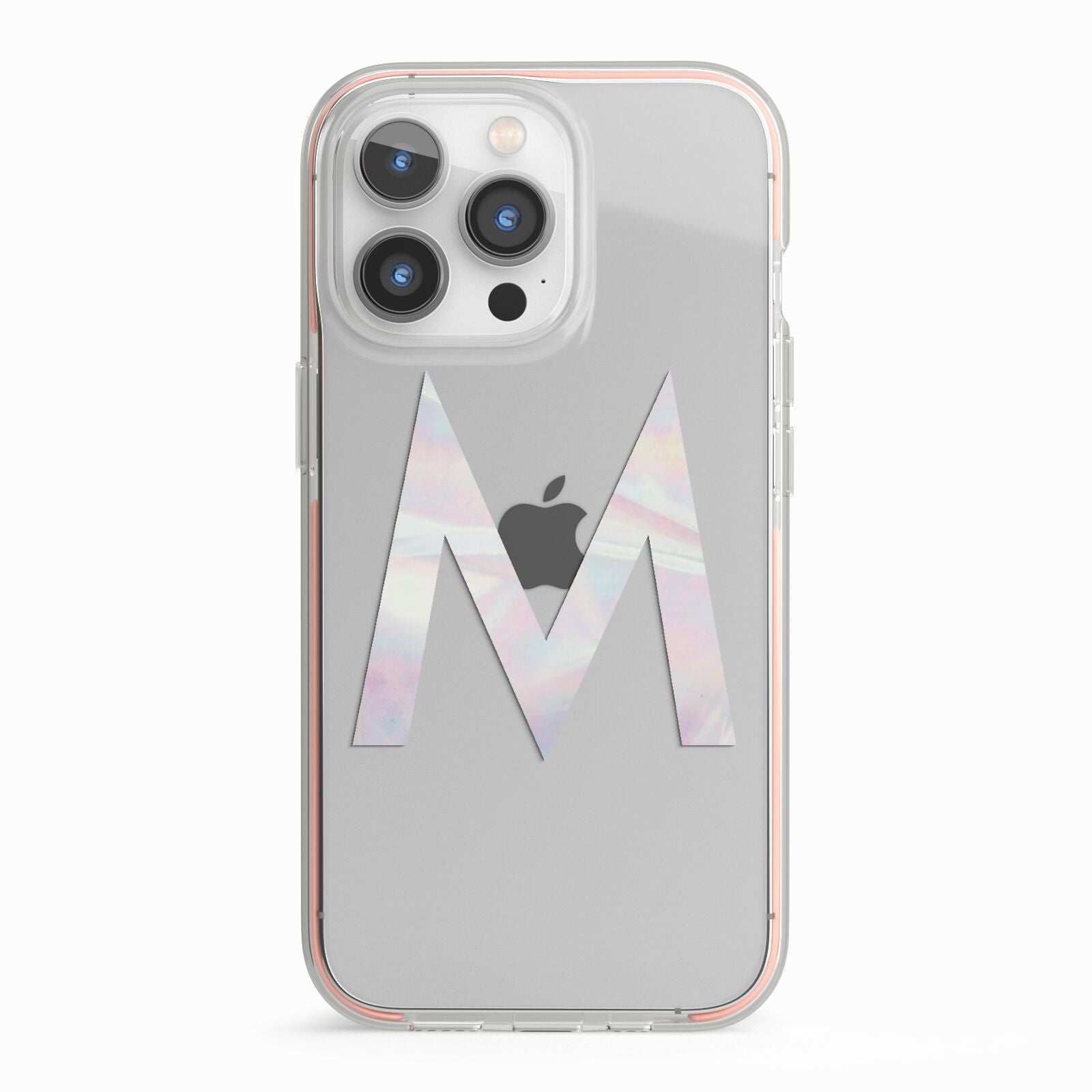 Personalised Pearl Marble Initial Clear Custom iPhone 13 Pro TPU Impact Case with Pink Edges