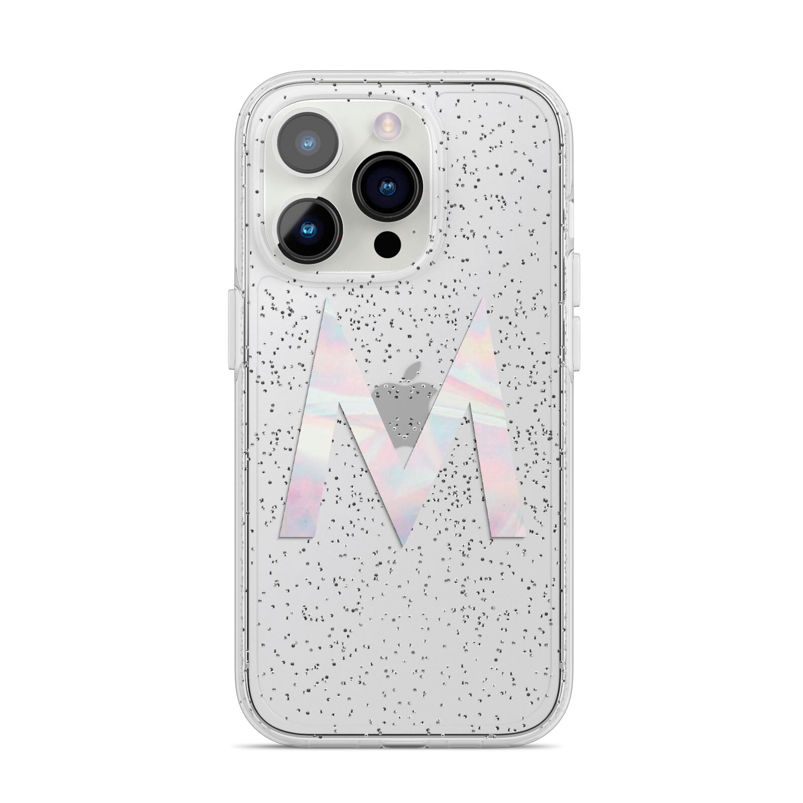Personalised Pearl Marble Initial Clear Custom iPhone 14 Pro Glitter Tough Case Silver