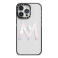 Personalised Pearl Marble Initial Clear Custom iPhone 14 Pro Max Black Impact Case on Silver phone