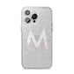 Personalised Pearl Marble Initial Clear Custom iPhone 14 Pro Max Glitter Tough Case Silver