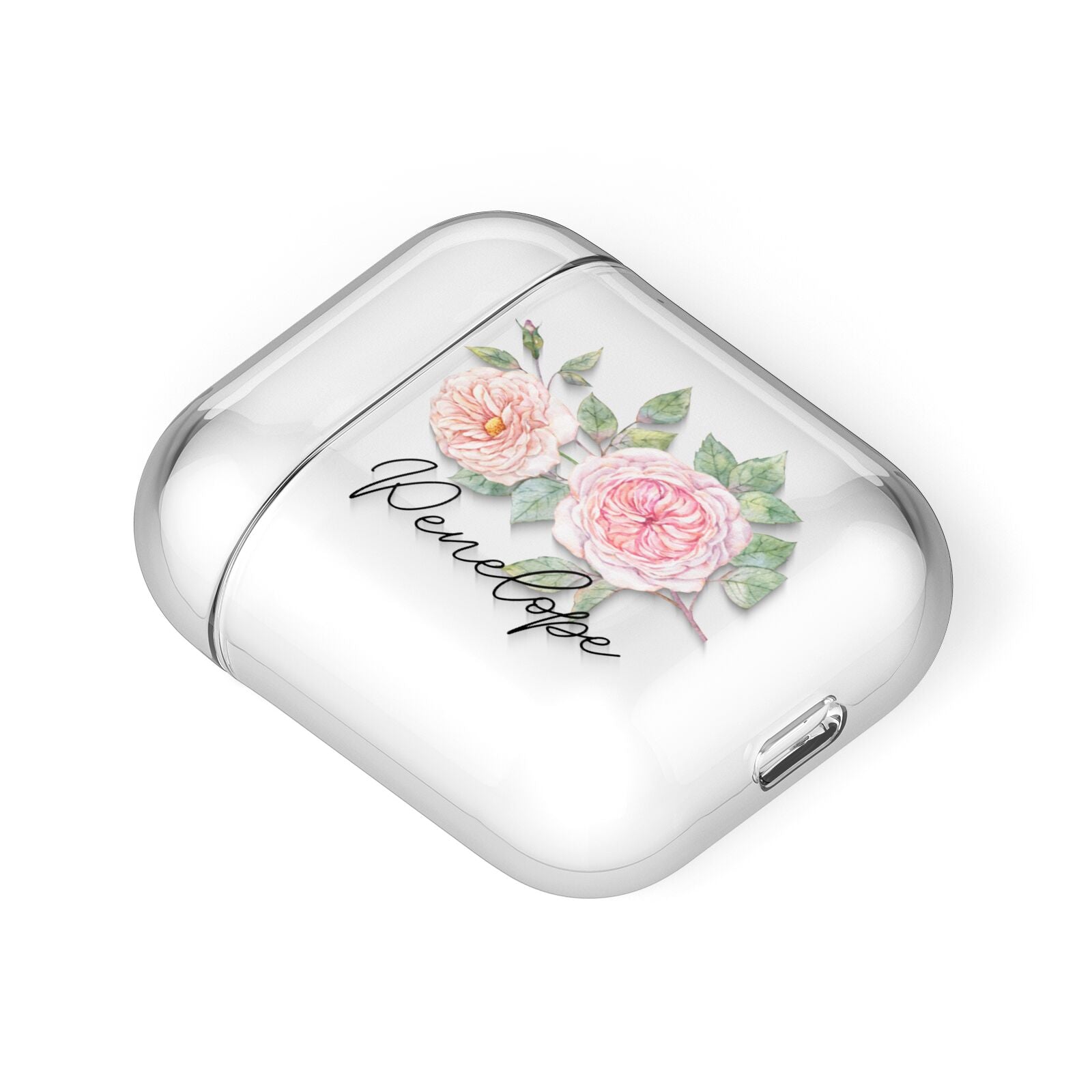 Personalised Peonies AirPods Case Laid Flat
