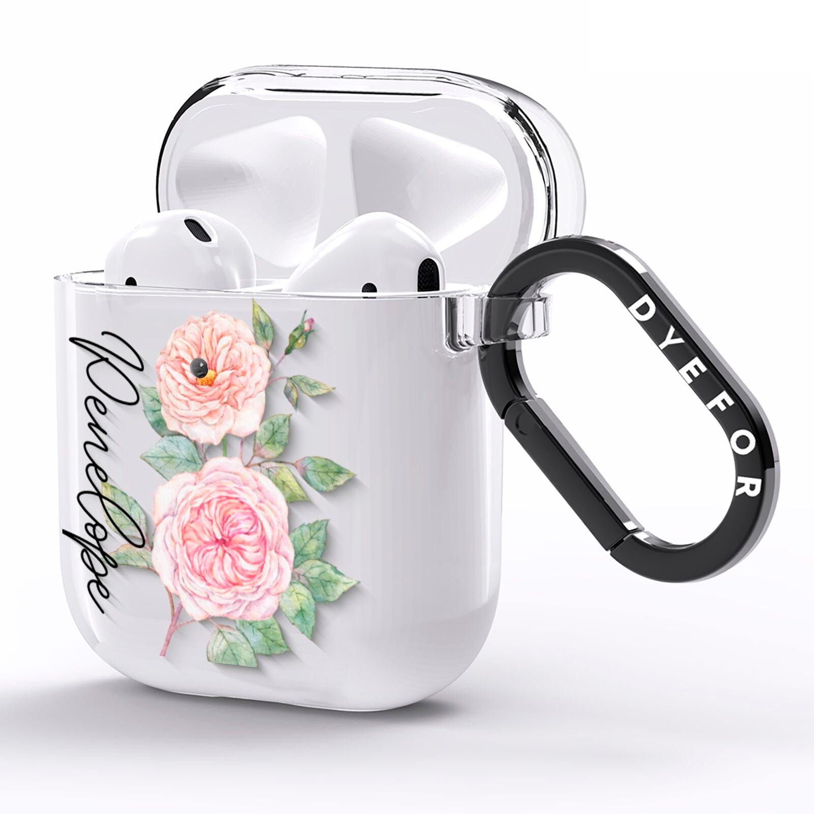 Personalised Peonies AirPods Clear Case Side Image