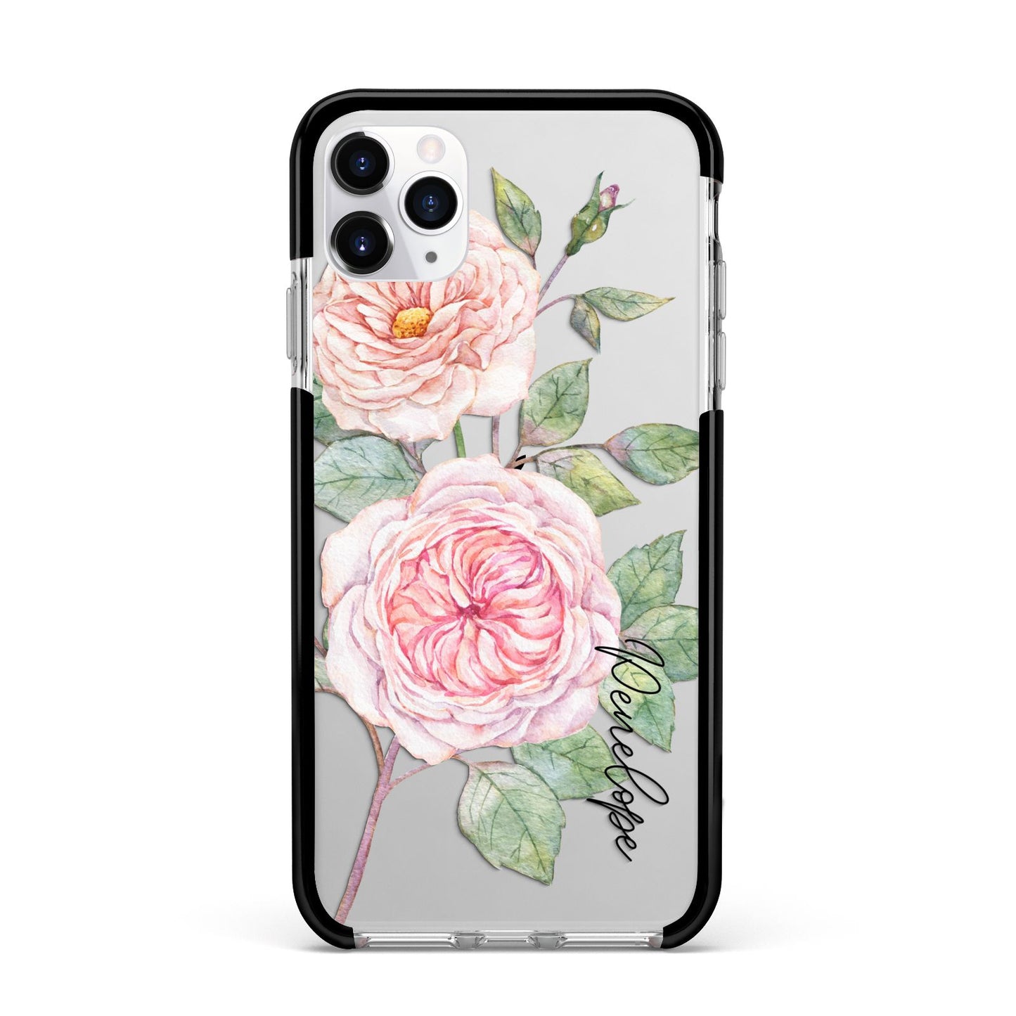 Personalised Peonies Apple iPhone 11 Pro Max in Silver with Black Impact Case