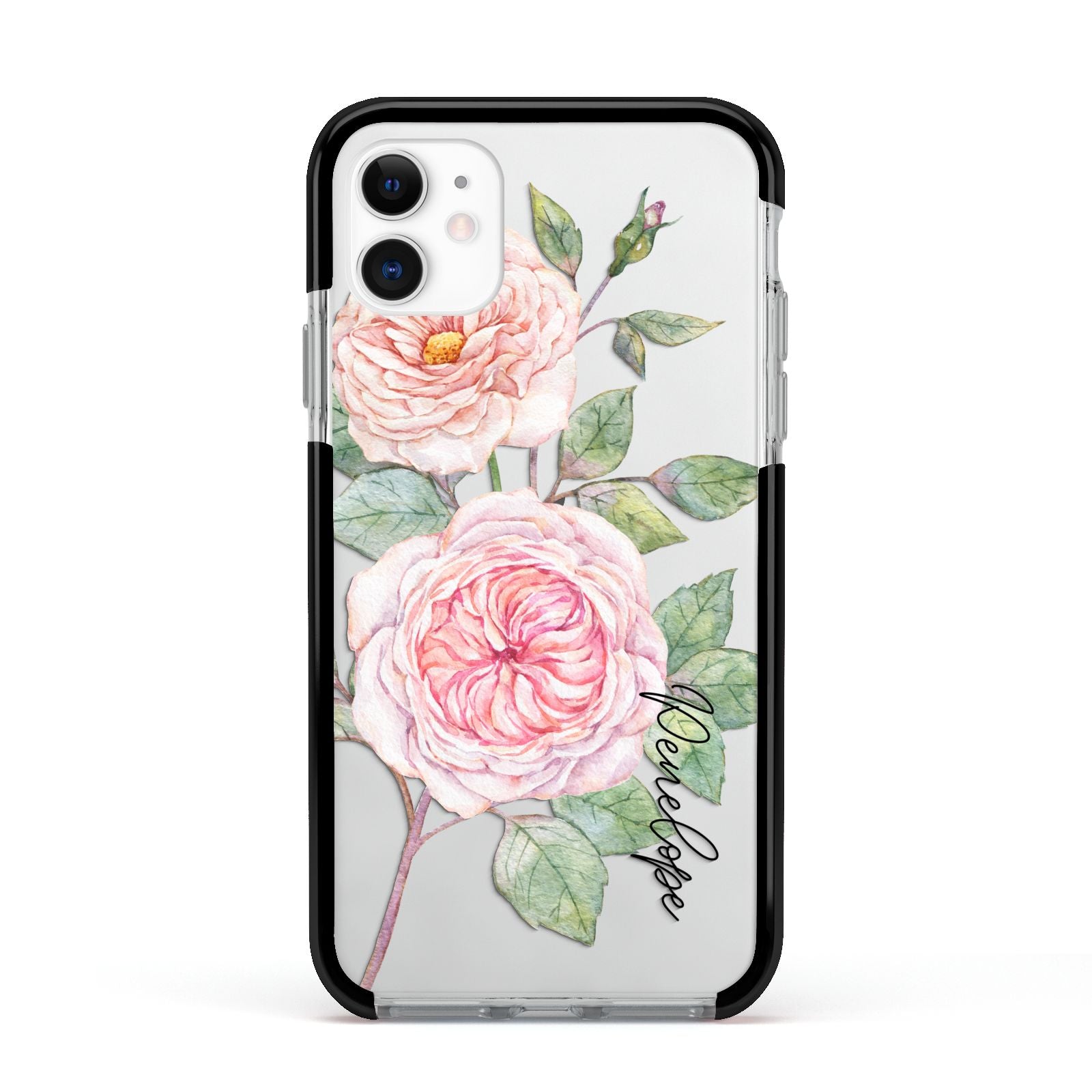 Personalised Peonies Apple iPhone 11 in White with Black Impact Case