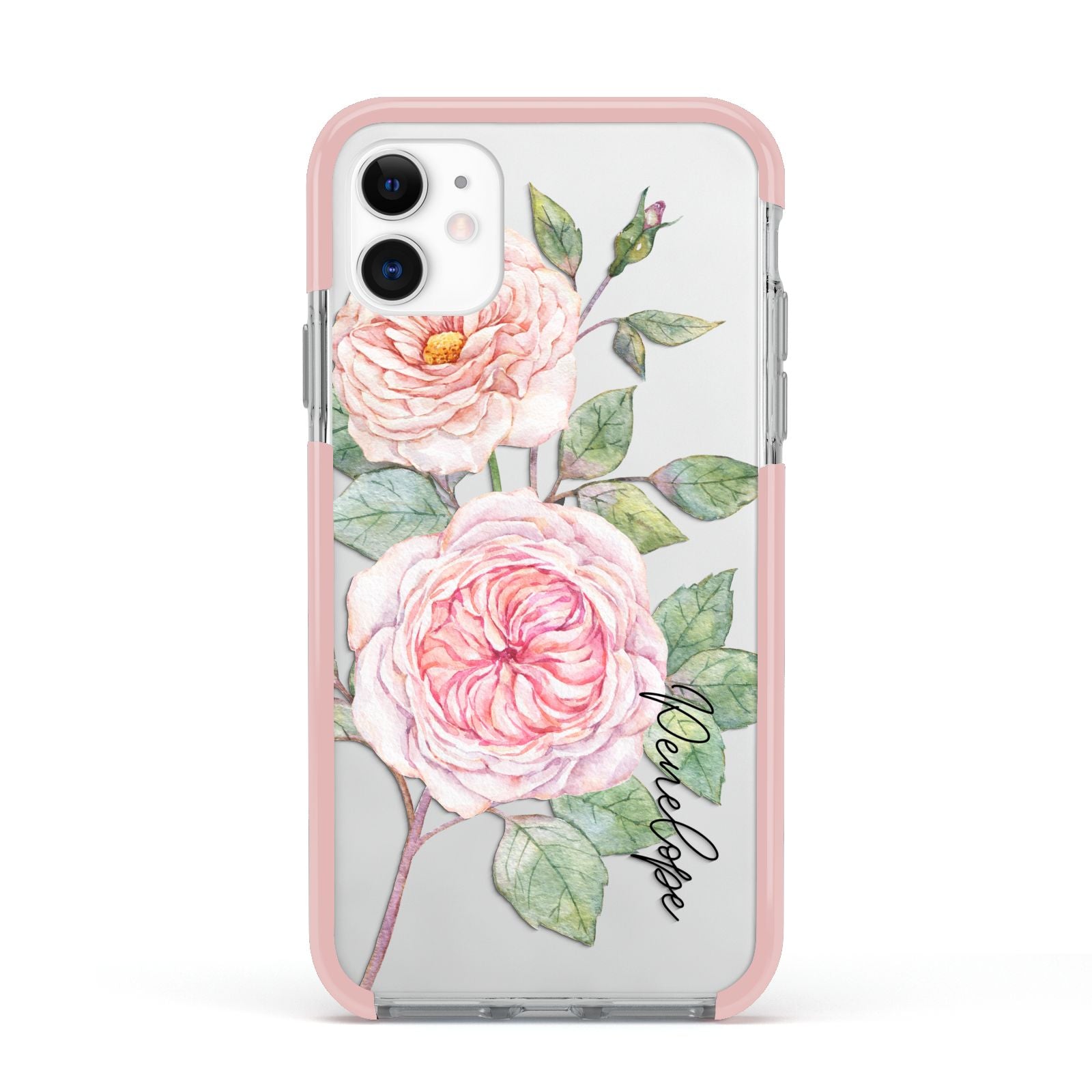 Personalised Peonies Apple iPhone 11 in White with Pink Impact Case
