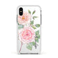 Personalised Peonies Apple iPhone Xs Impact Case White Edge on Silver Phone