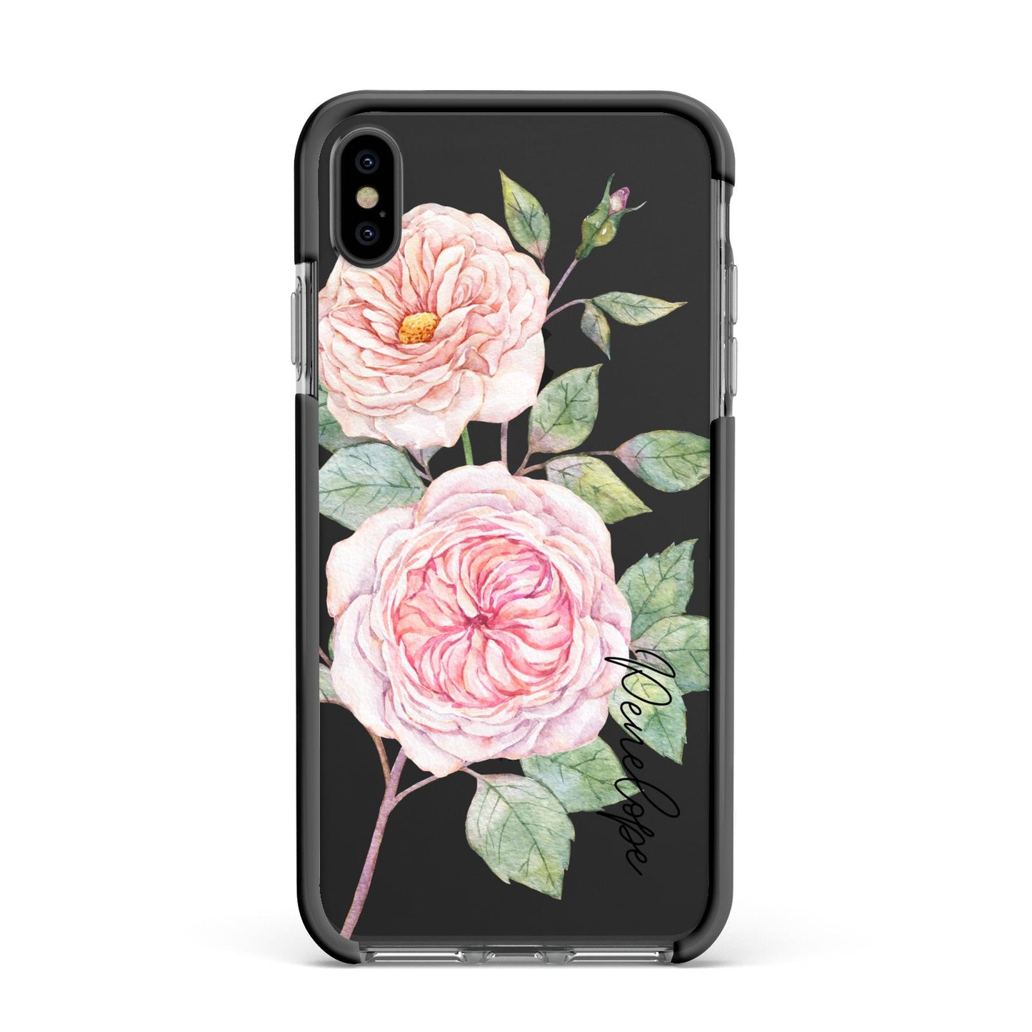 Personalised Peonies Apple iPhone Xs Max Impact Case Black Edge on Black Phone