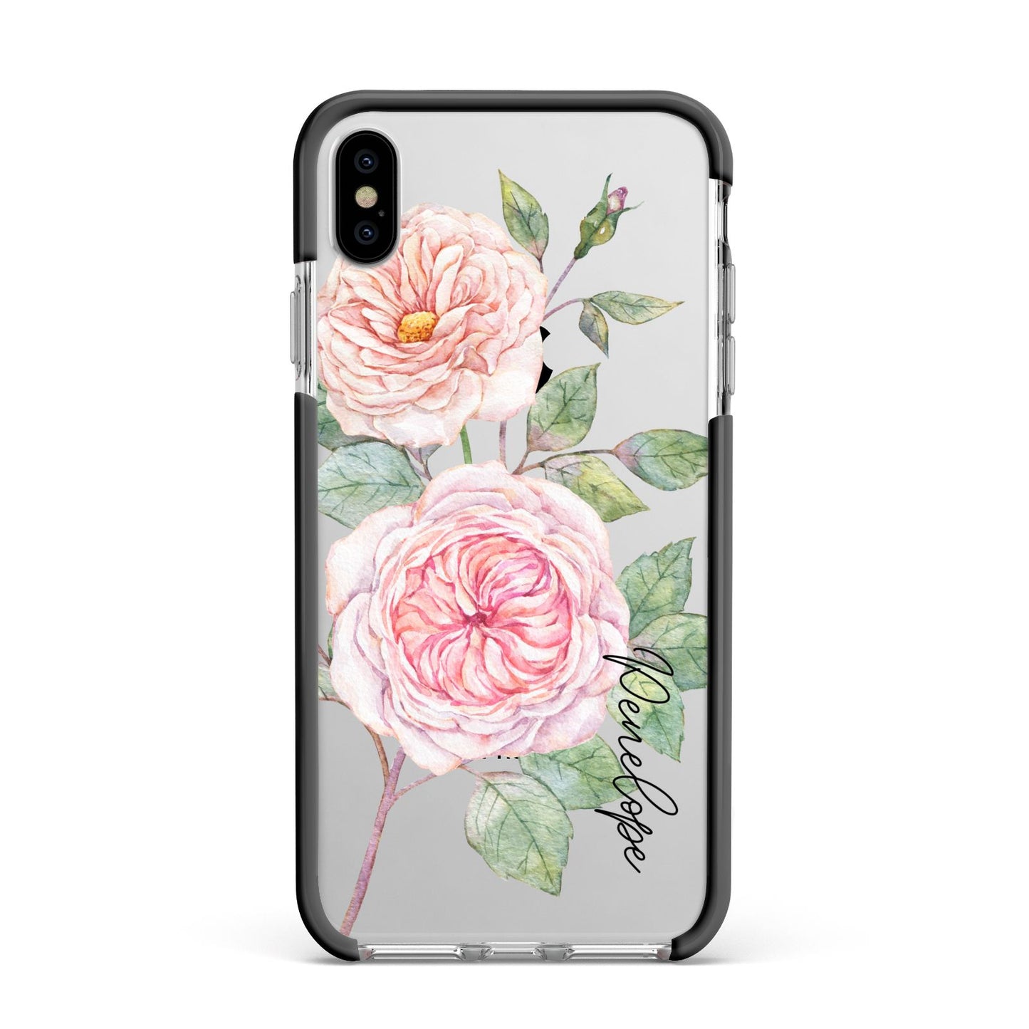 Personalised Peonies Apple iPhone Xs Max Impact Case Black Edge on Silver Phone