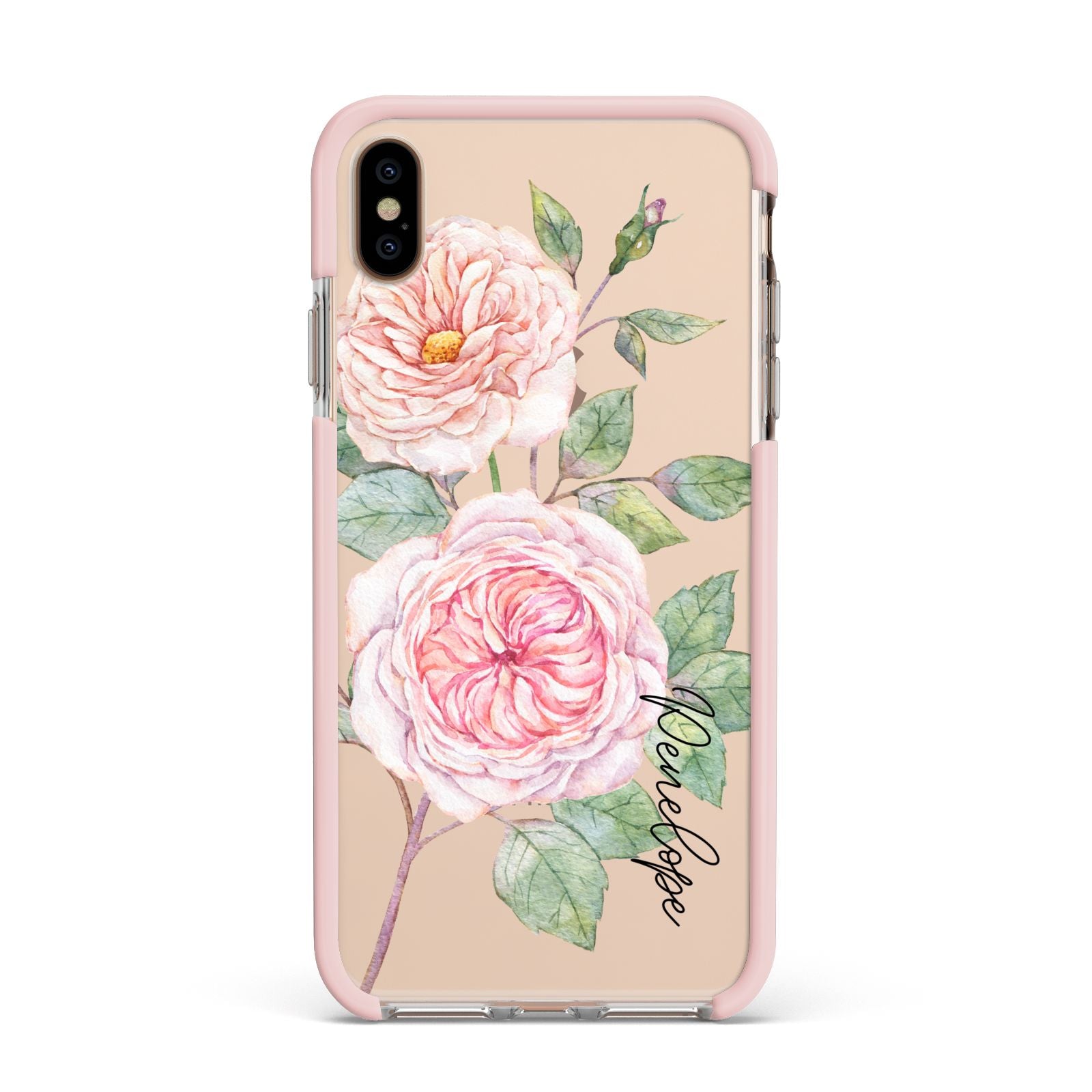 Personalised Peonies Apple iPhone Xs Max Impact Case Pink Edge on Gold Phone