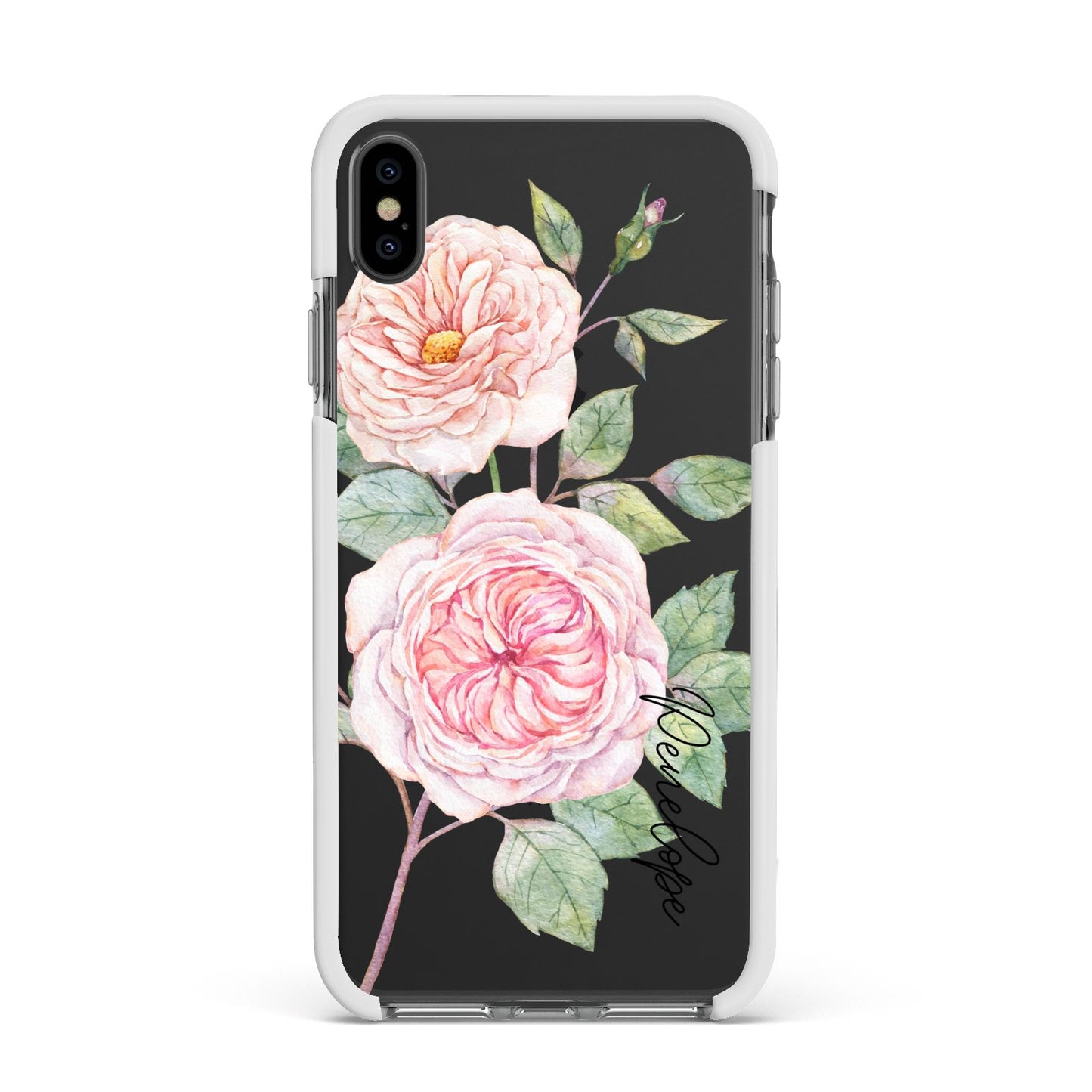 Personalised Peonies Apple iPhone Xs Max Impact Case White Edge on Black Phone