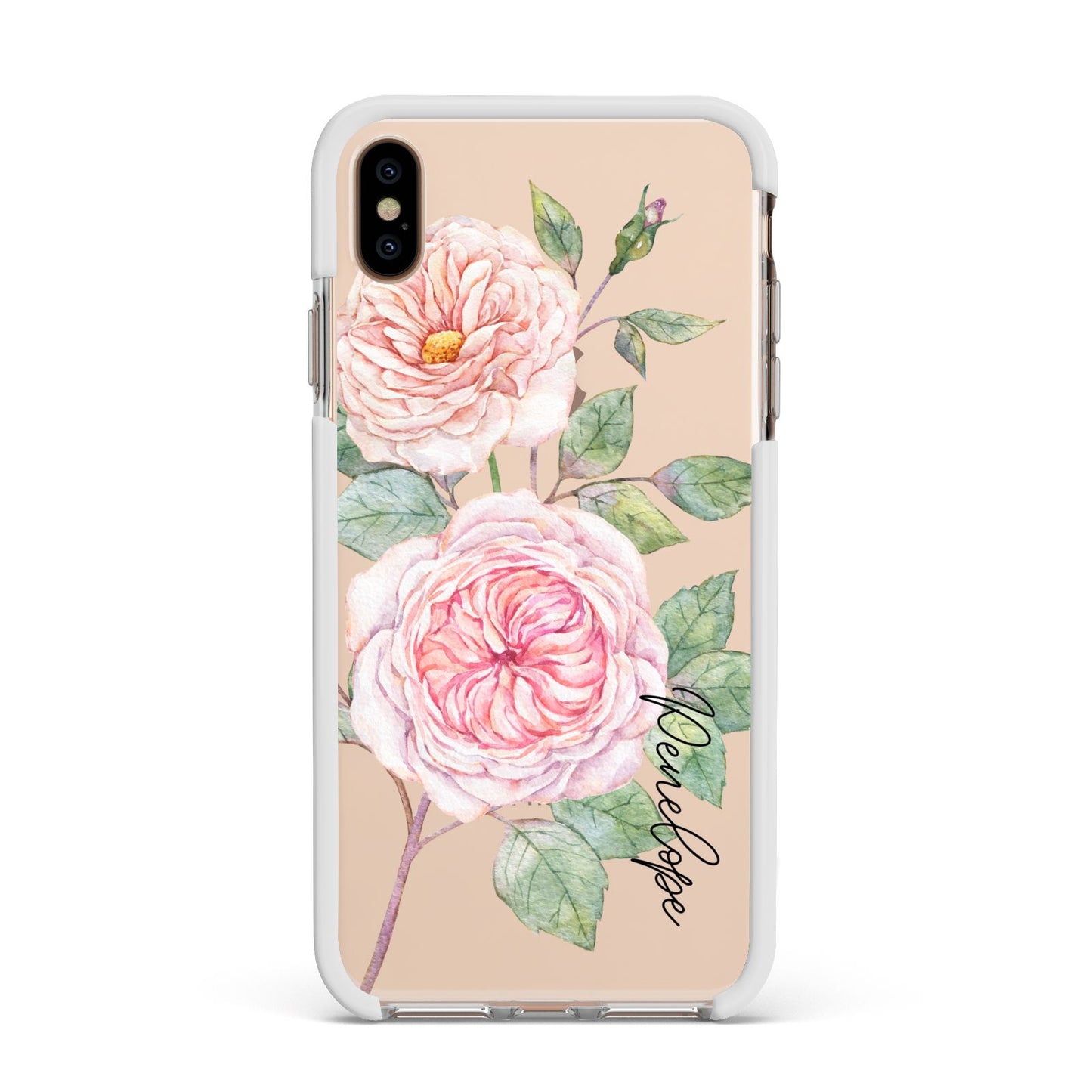 Personalised Peonies Apple iPhone Xs Max Impact Case White Edge on Gold Phone