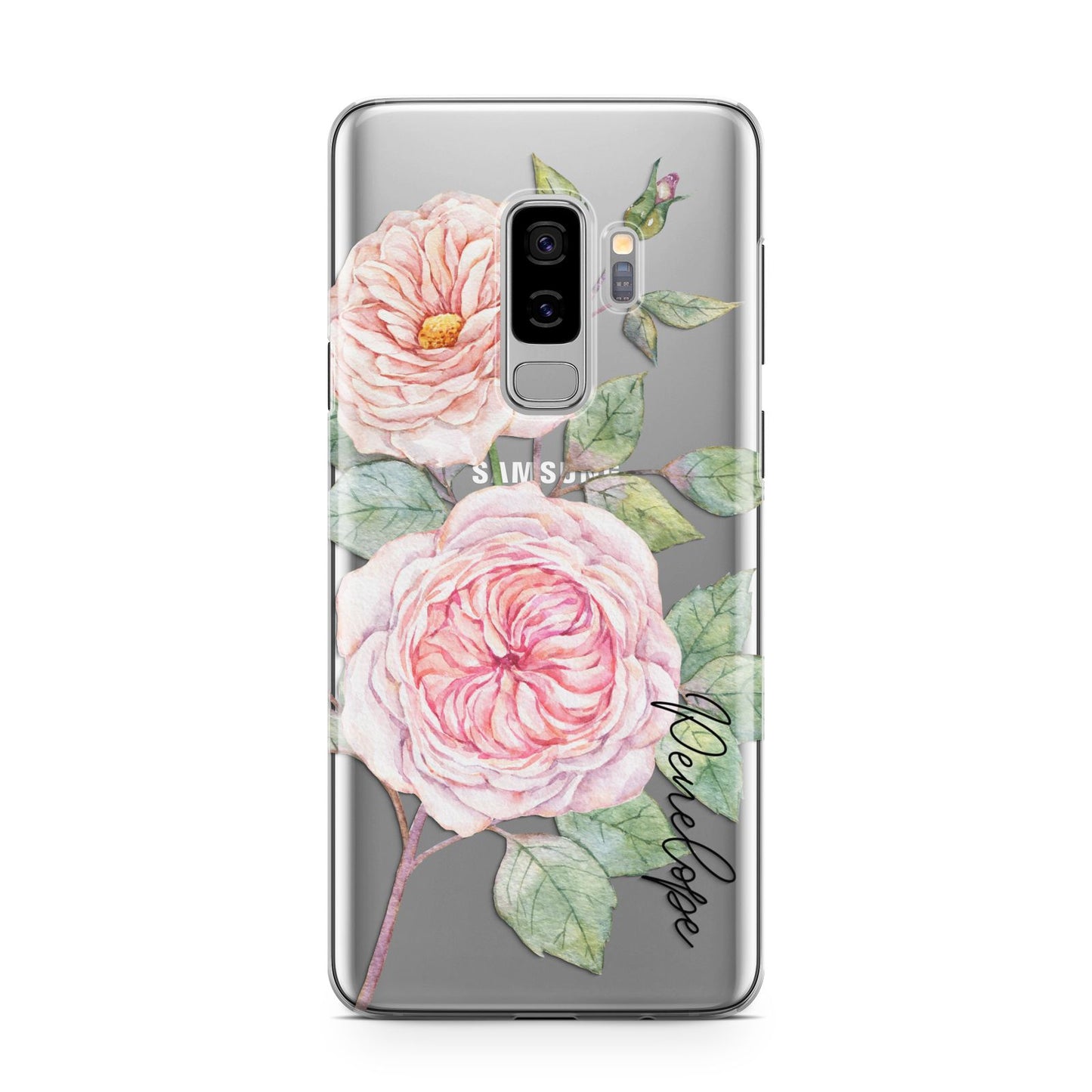Personalised Peonies Samsung Galaxy S9 Plus Case on Silver phone