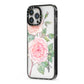 Personalised Peonies iPhone 13 Pro Max Black Impact Case Side Angle on Silver phone