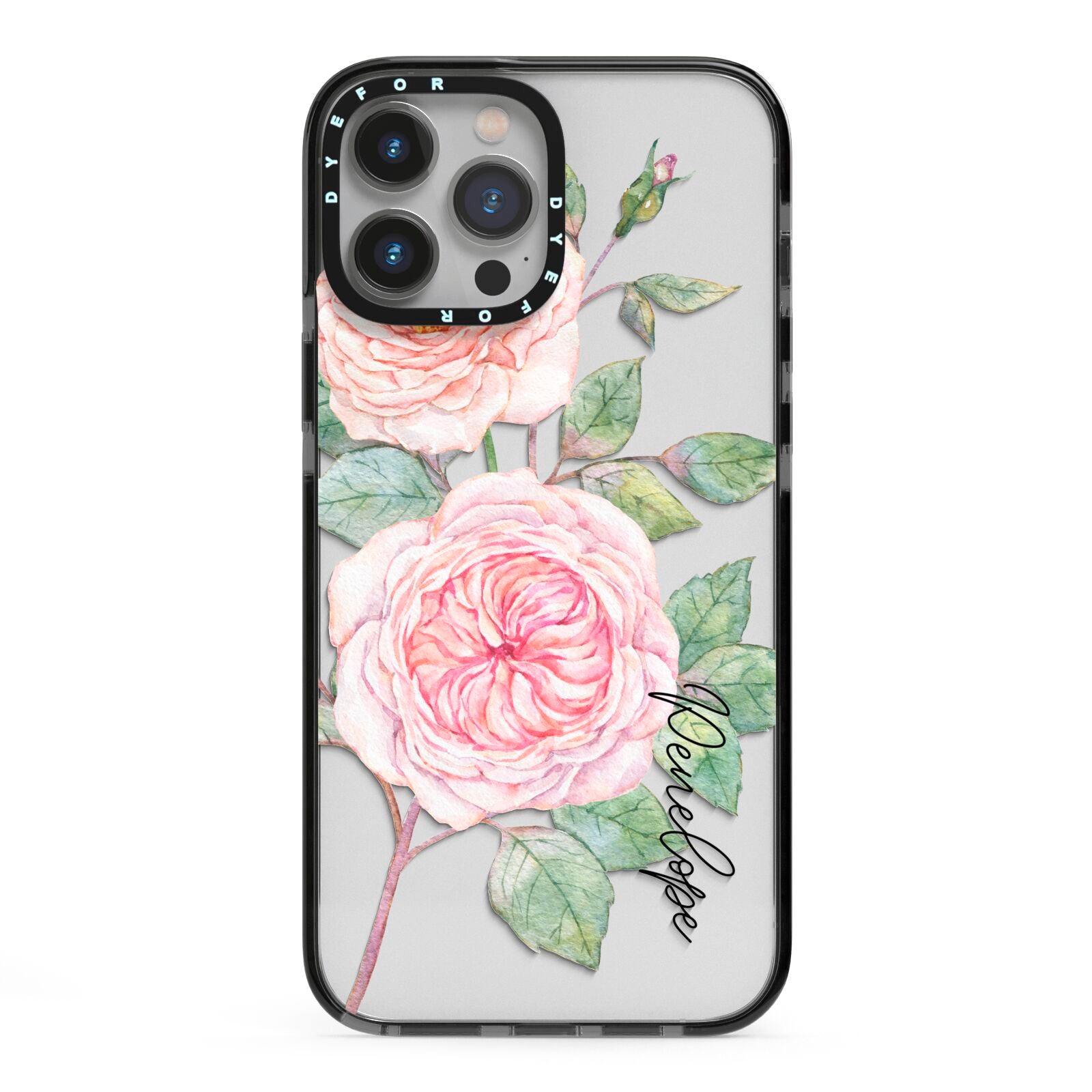 Personalised Peonies iPhone 13 Pro Max Black Impact Case on Silver phone