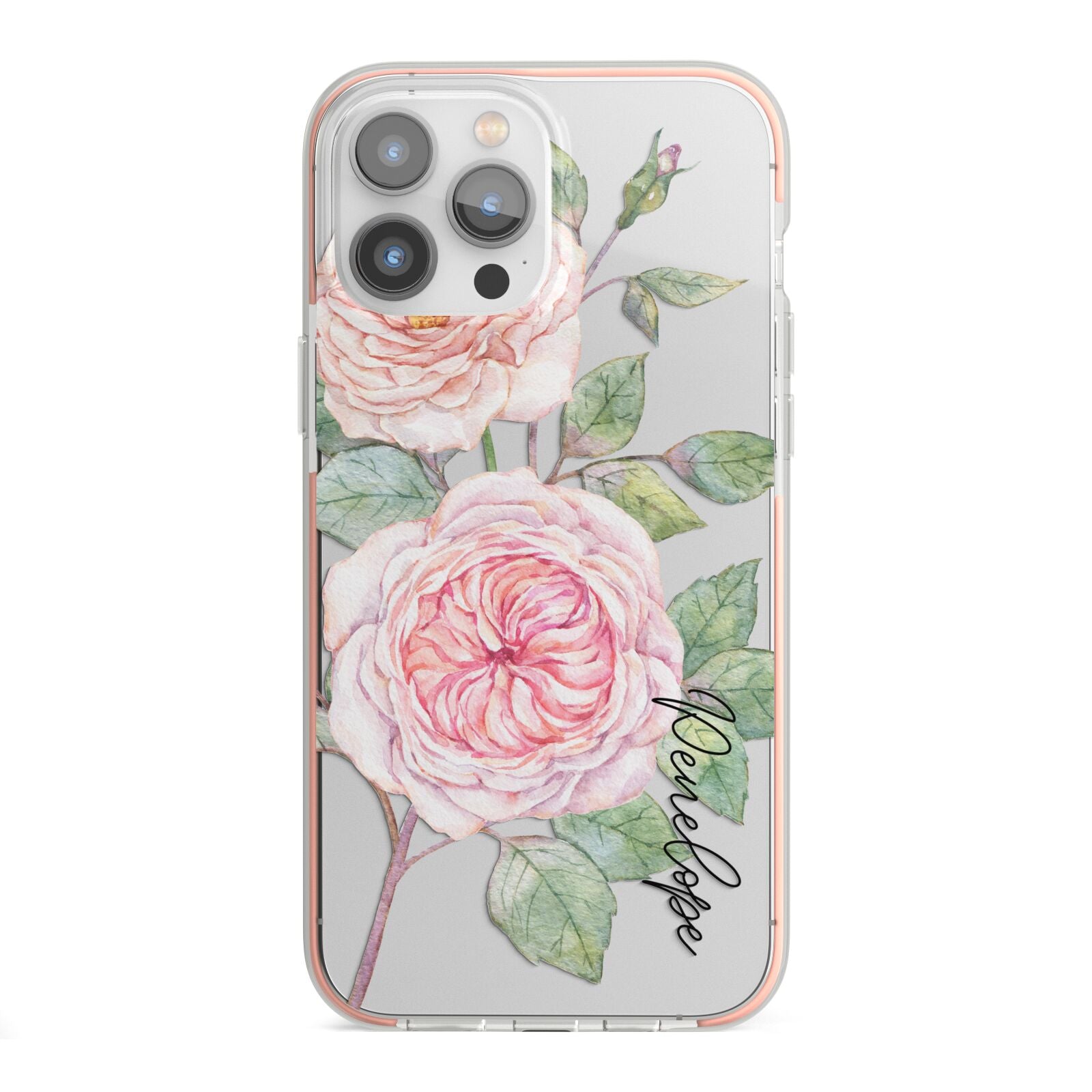 Personalised Peonies iPhone 13 Pro Max TPU Impact Case with Pink Edges