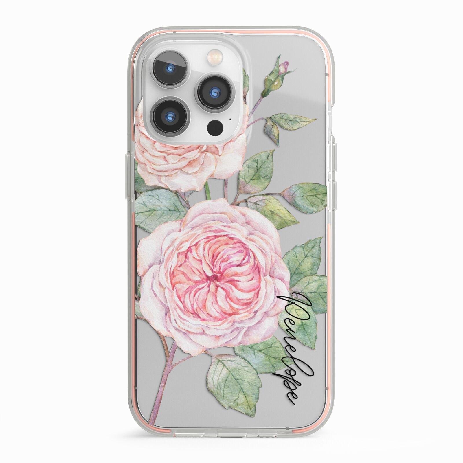 Personalised Peonies iPhone 13 Pro TPU Impact Case with Pink Edges
