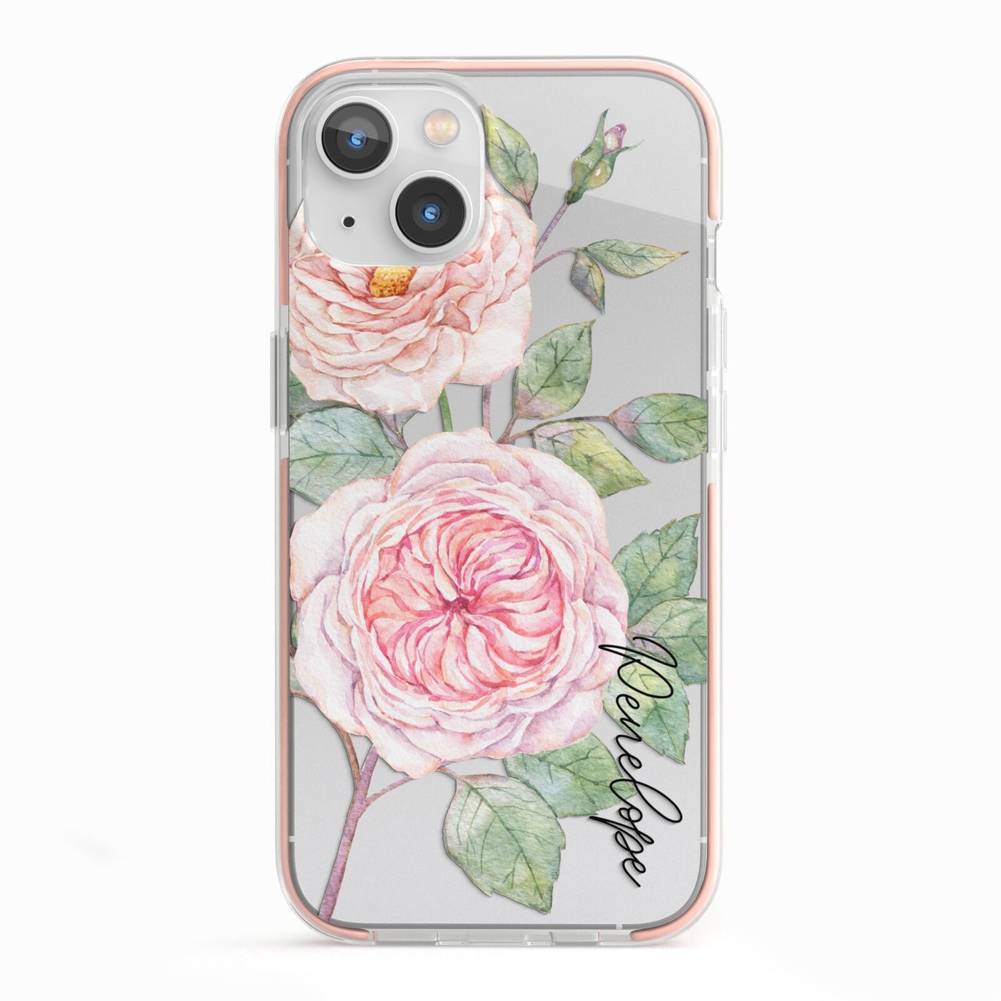 Personalised Peonies iPhone 13 TPU Impact Case with Pink Edges