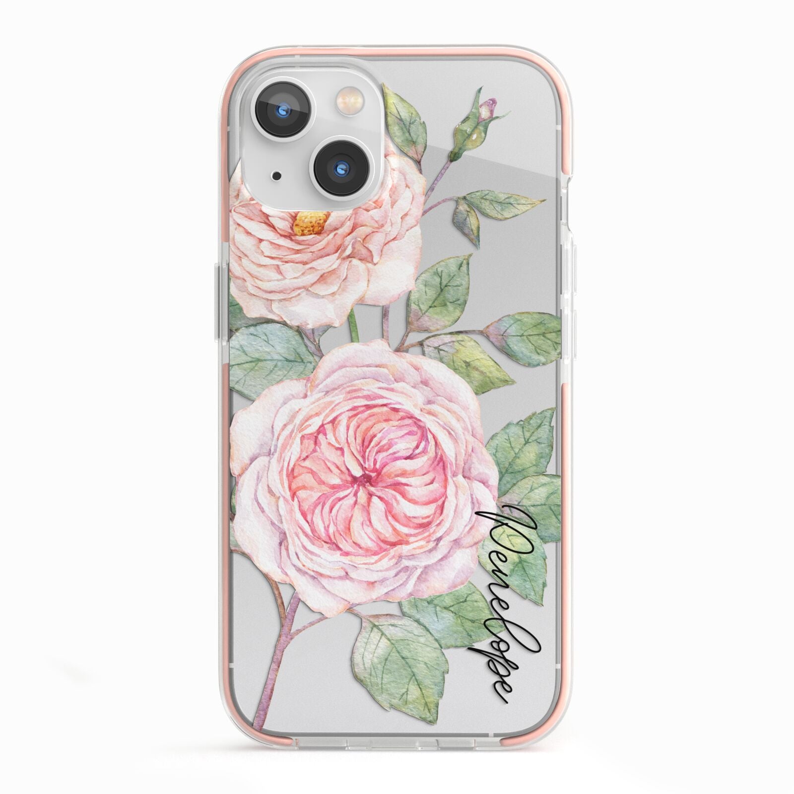 Personalised Peonies iPhone 13 TPU Impact Case with Pink Edges
