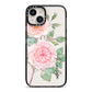 Personalised Peonies iPhone 14 Black Impact Case on Silver phone