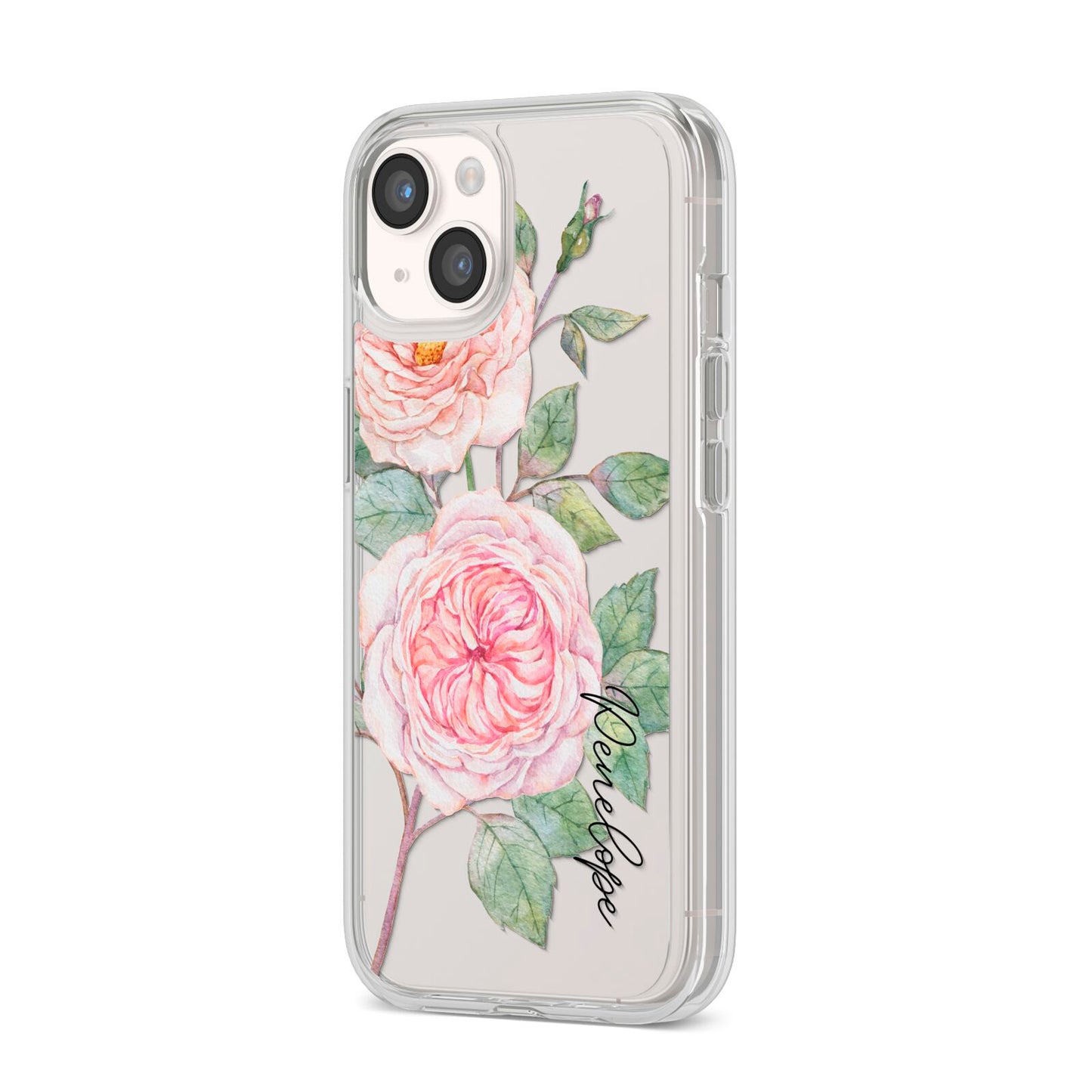 Personalised Peonies iPhone 14 Clear Tough Case Starlight Angled Image