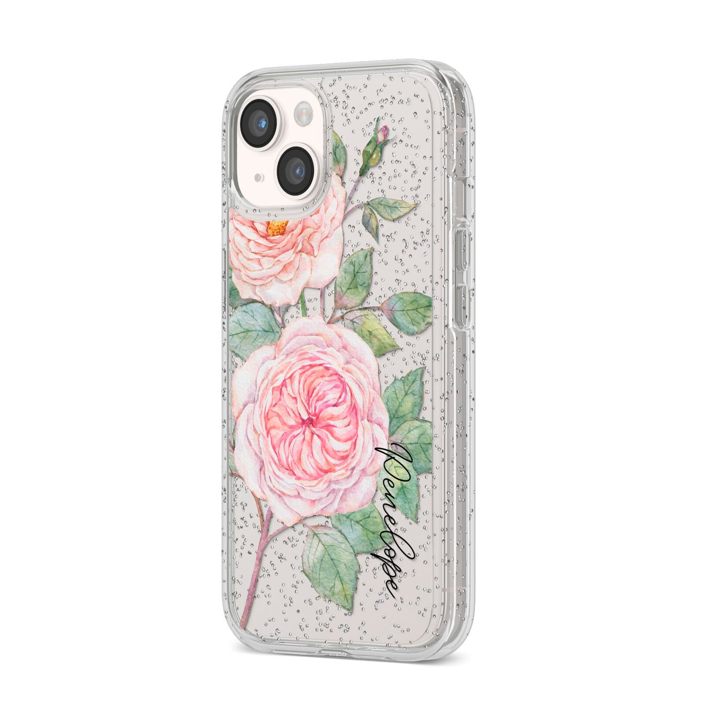 Personalised Peonies iPhone 14 Glitter Tough Case Starlight Angled Image