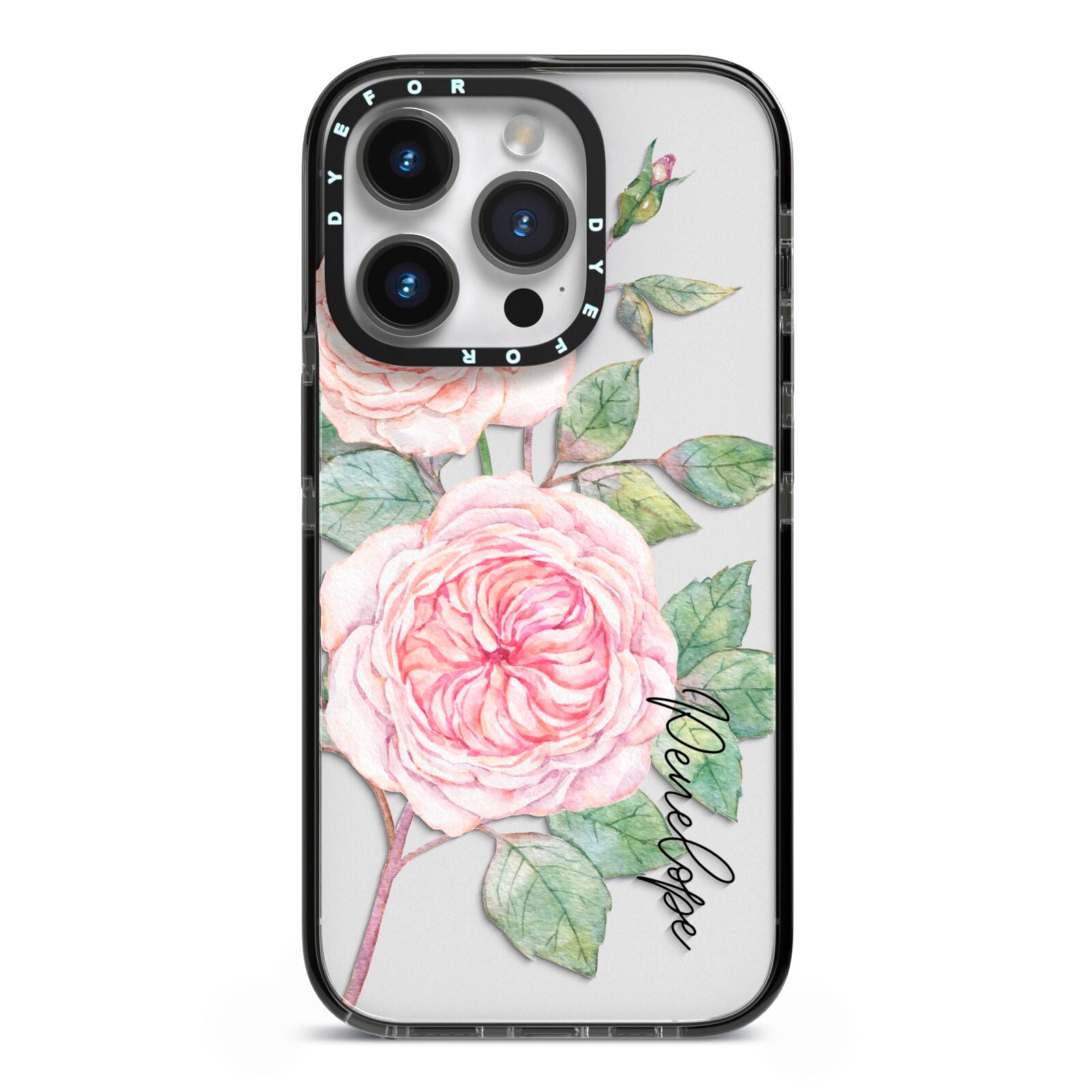 Personalised Peonies iPhone 14 Pro Black Impact Case on Silver phone