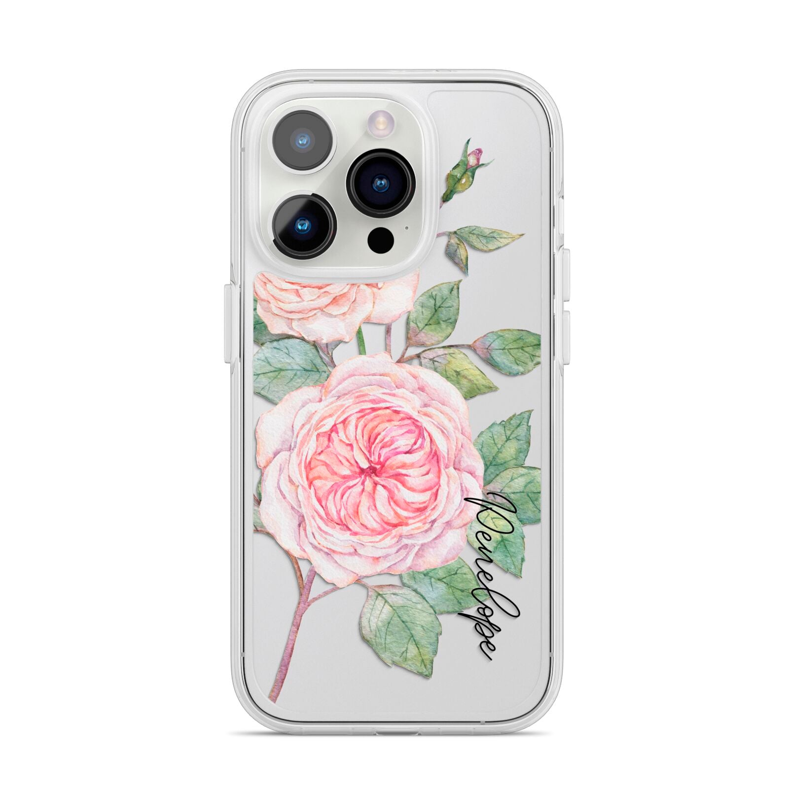 Personalised Peonies iPhone 14 Pro Clear Tough Case Silver