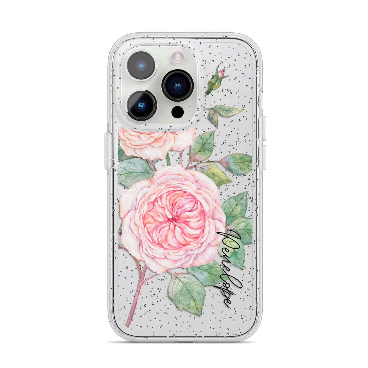 Personalised Peonies iPhone 14 Pro Glitter Tough Case Silver