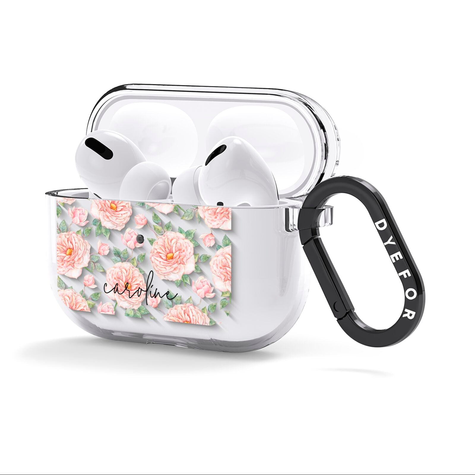 Personalised Peony AirPods Clear Case 3rd Gen Side Image