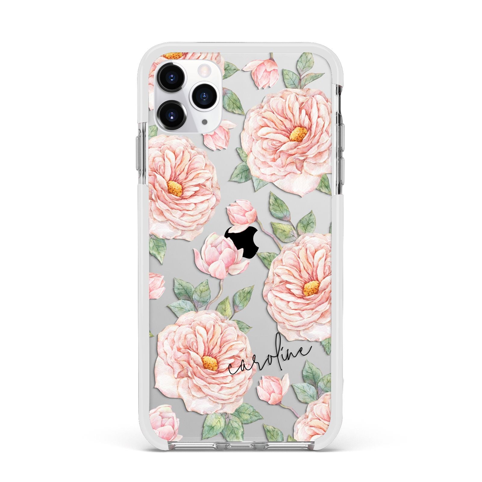 Personalised Peony Apple iPhone 11 Pro Max in Silver with White Impact Case