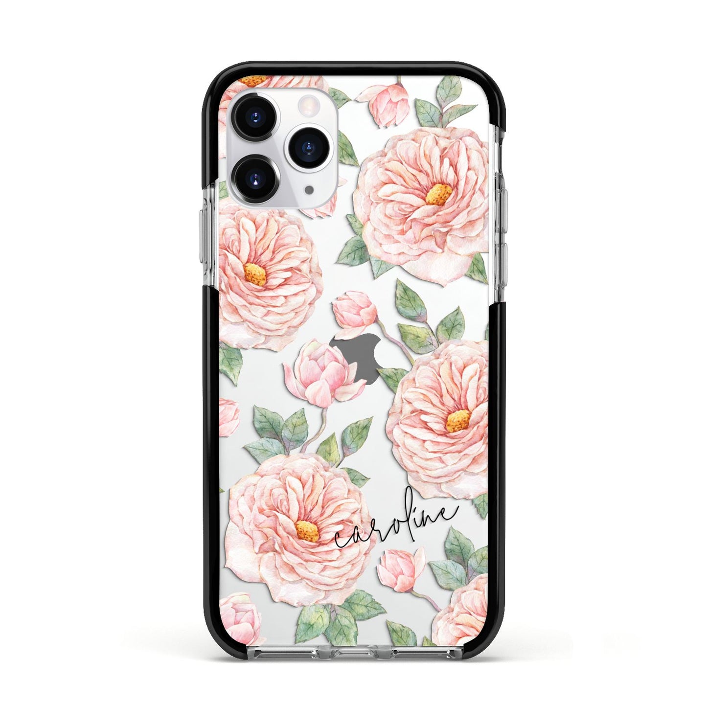 Personalised Peony Apple iPhone 11 Pro in Silver with Black Impact Case