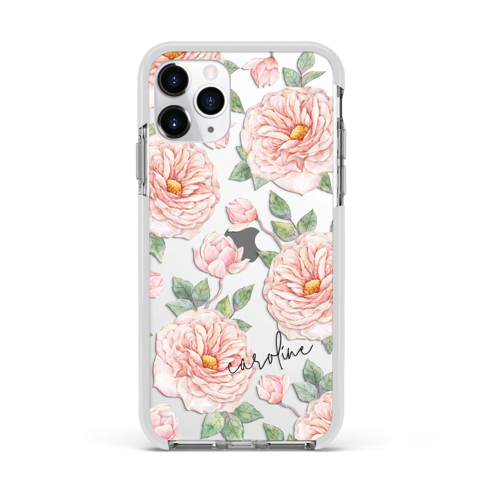 Personalised Peony Apple iPhone 11 Pro in Silver with White Impact Case