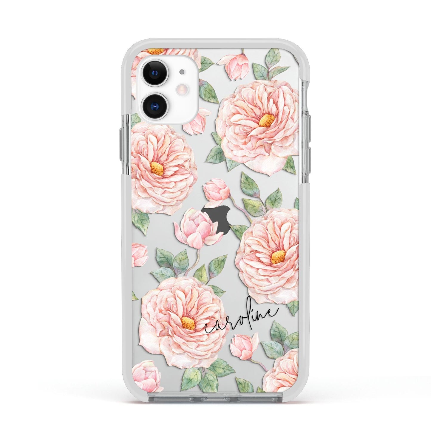 Personalised Peony Apple iPhone 11 in White with White Impact Case