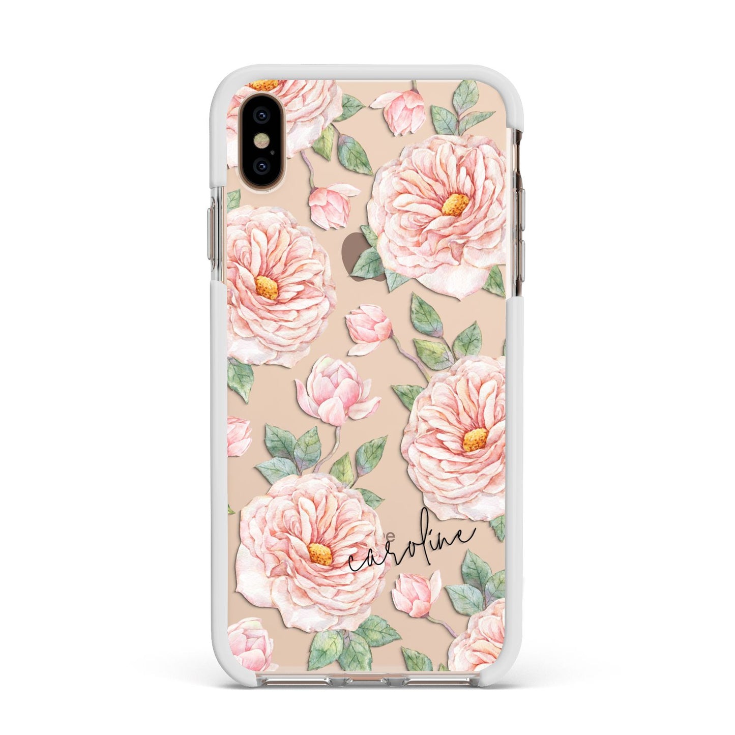 Personalised Peony Apple iPhone Xs Max Impact Case White Edge on Gold Phone