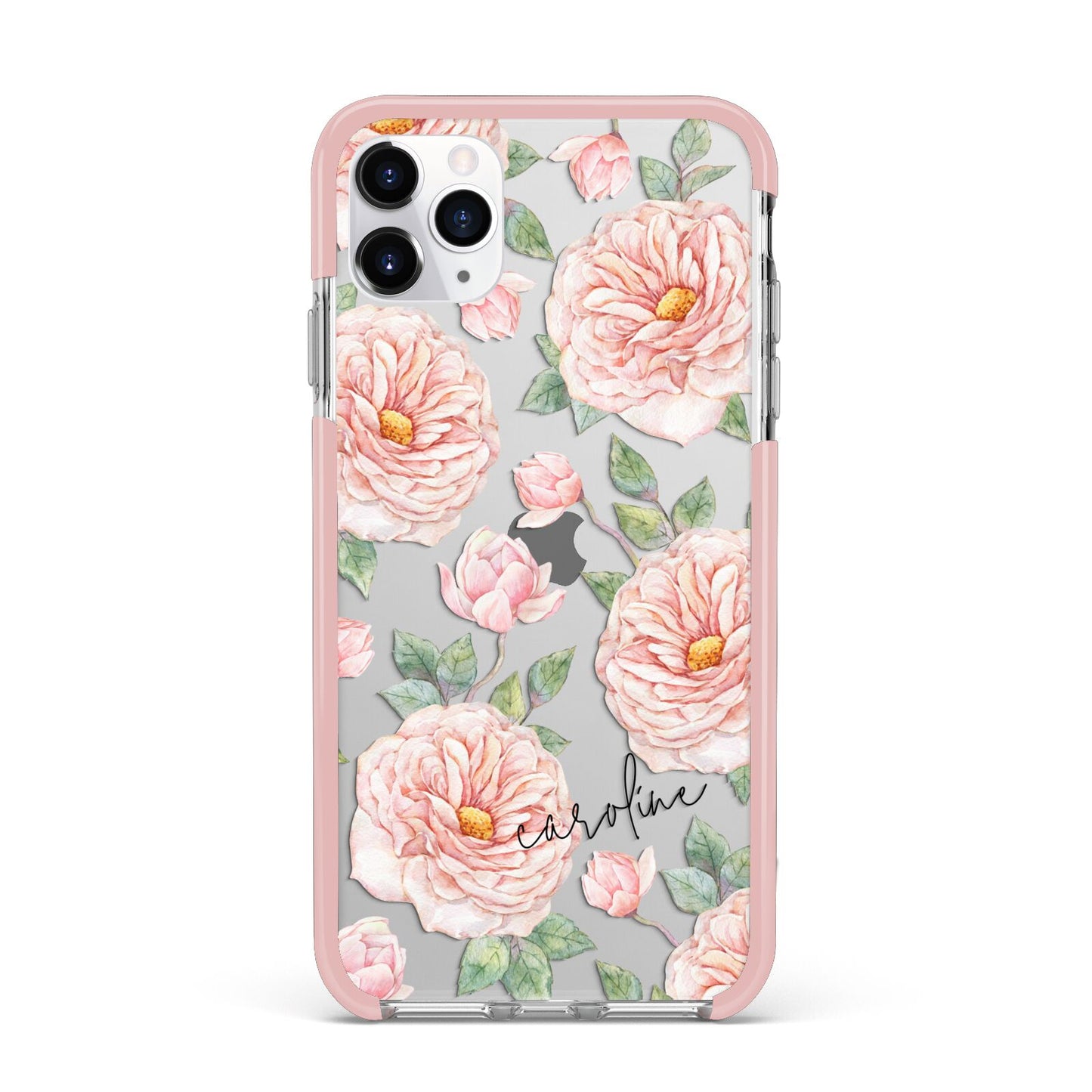 Personalised Peony iPhone 11 Pro Max Impact Pink Edge Case