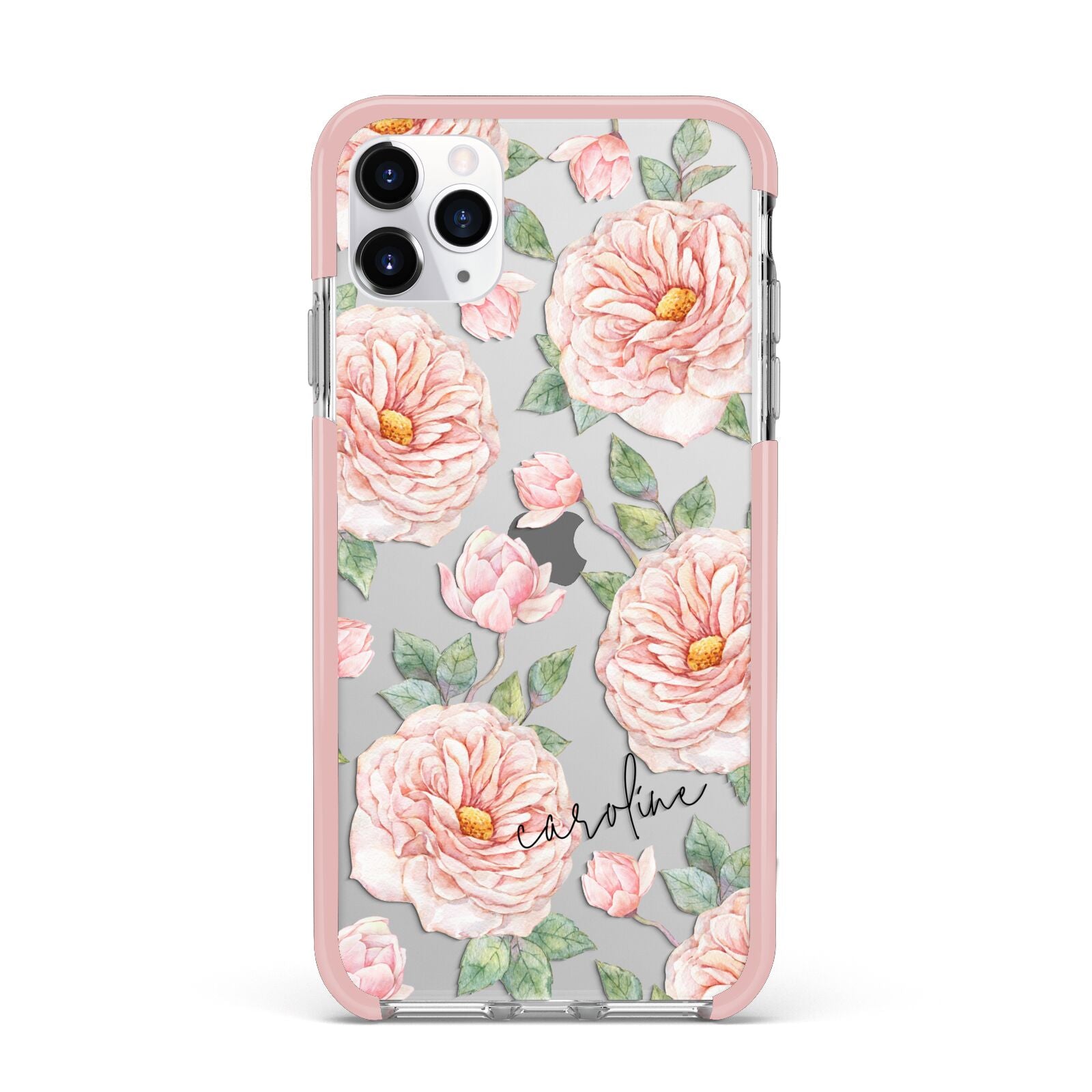 Personalised Peony iPhone 11 Pro Max Impact Pink Edge Case