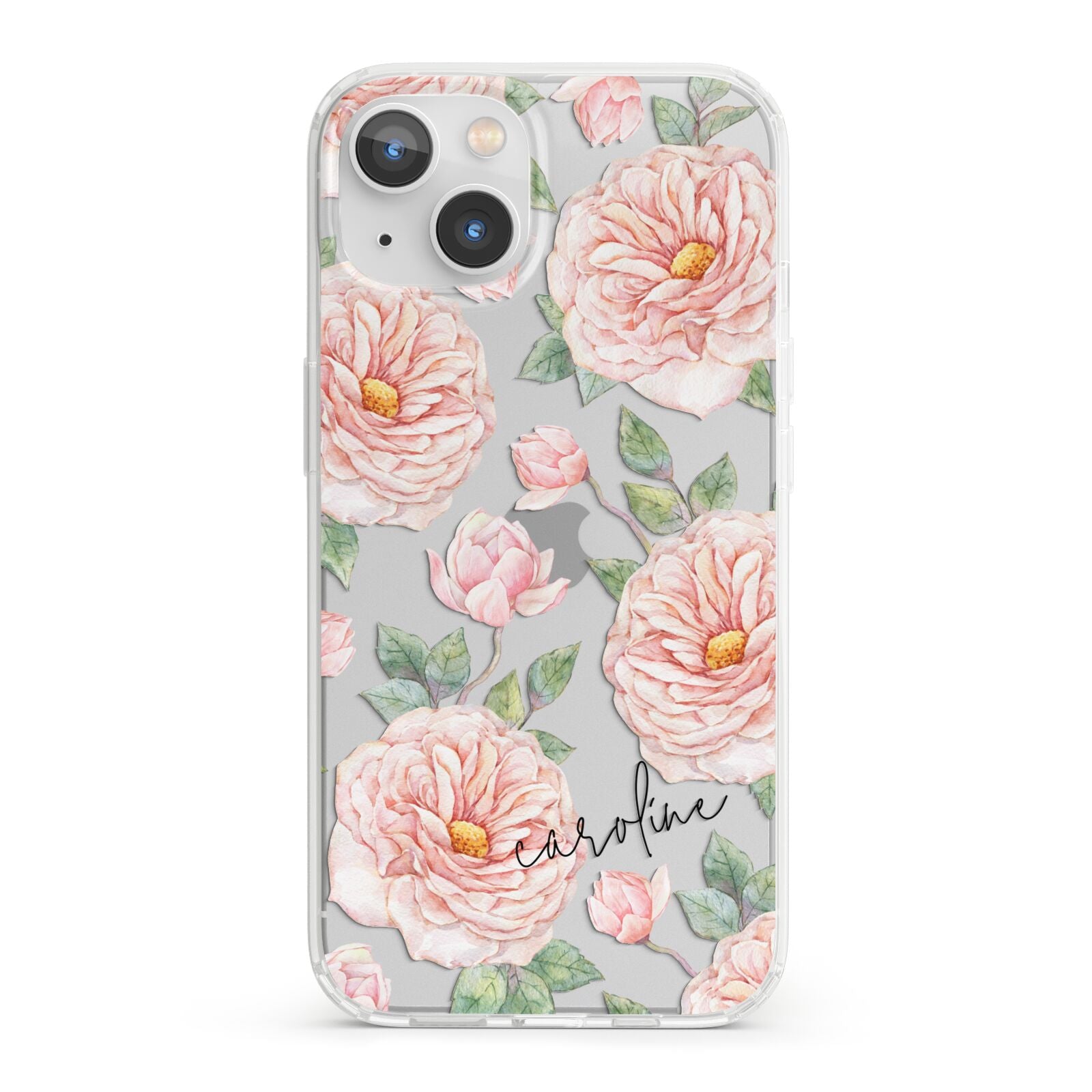 Personalised Peony iPhone 13 Clear Bumper Case
