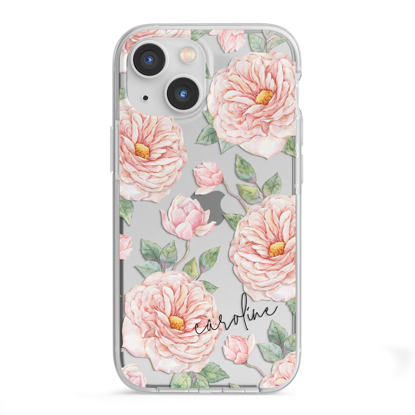Personalised Peony iPhone 13 Mini TPU Impact Case with White Edges
