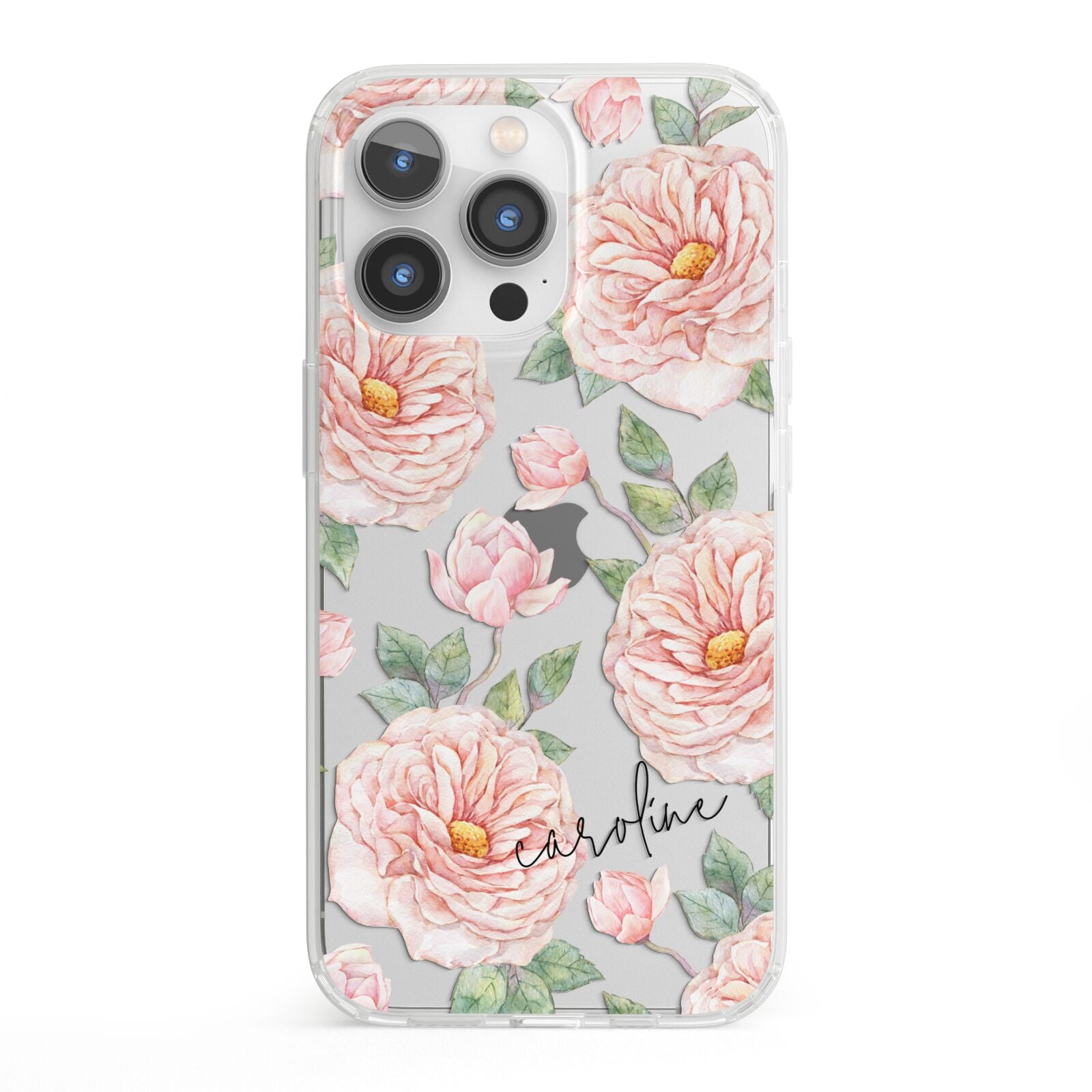 Personalised Peony iPhone 13 Pro Clear Bumper Case