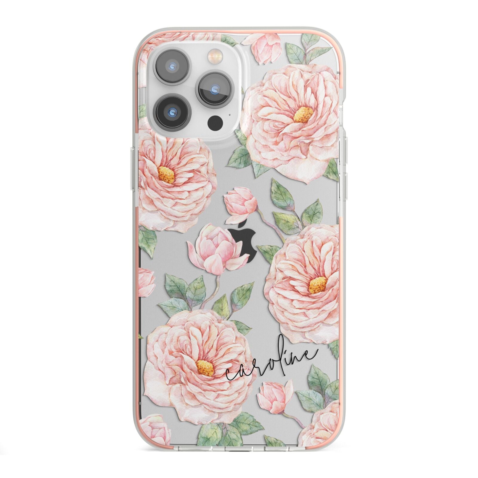 Personalised Peony iPhone 13 Pro Max TPU Impact Case with Pink Edges