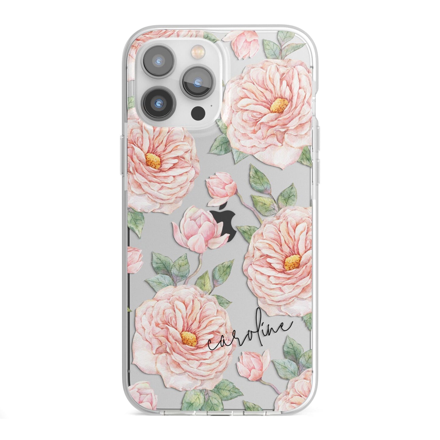 Personalised Peony iPhone 13 Pro Max TPU Impact Case with White Edges