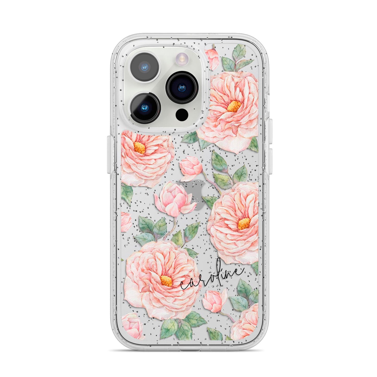 Personalised Peony iPhone 14 Pro Glitter Tough Case Silver