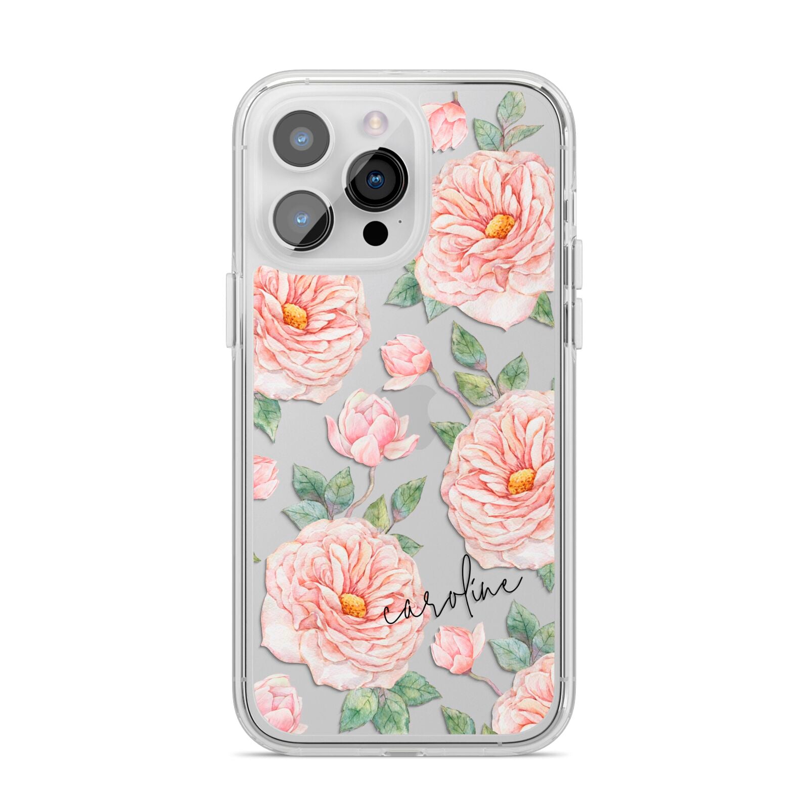 Personalised Peony iPhone 14 Pro Max Clear Tough Case Silver