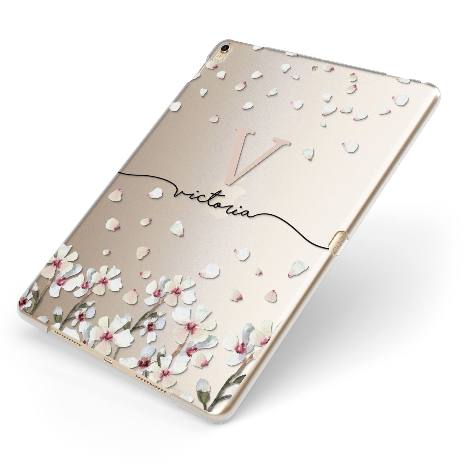 Personalised Petals Apple iPad Case on Gold iPad Side View