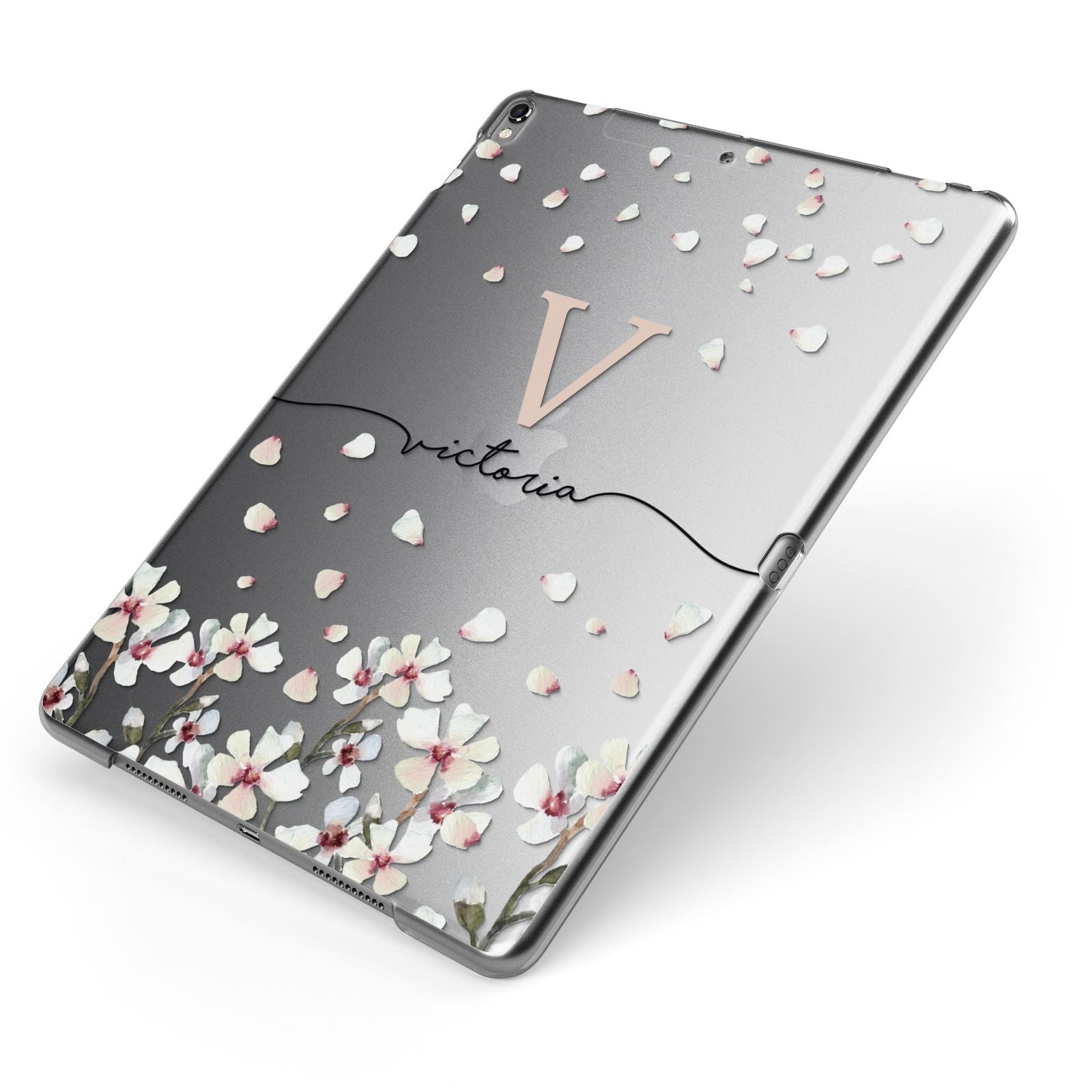 Personalised Petals Apple iPad Case on Grey iPad Side View