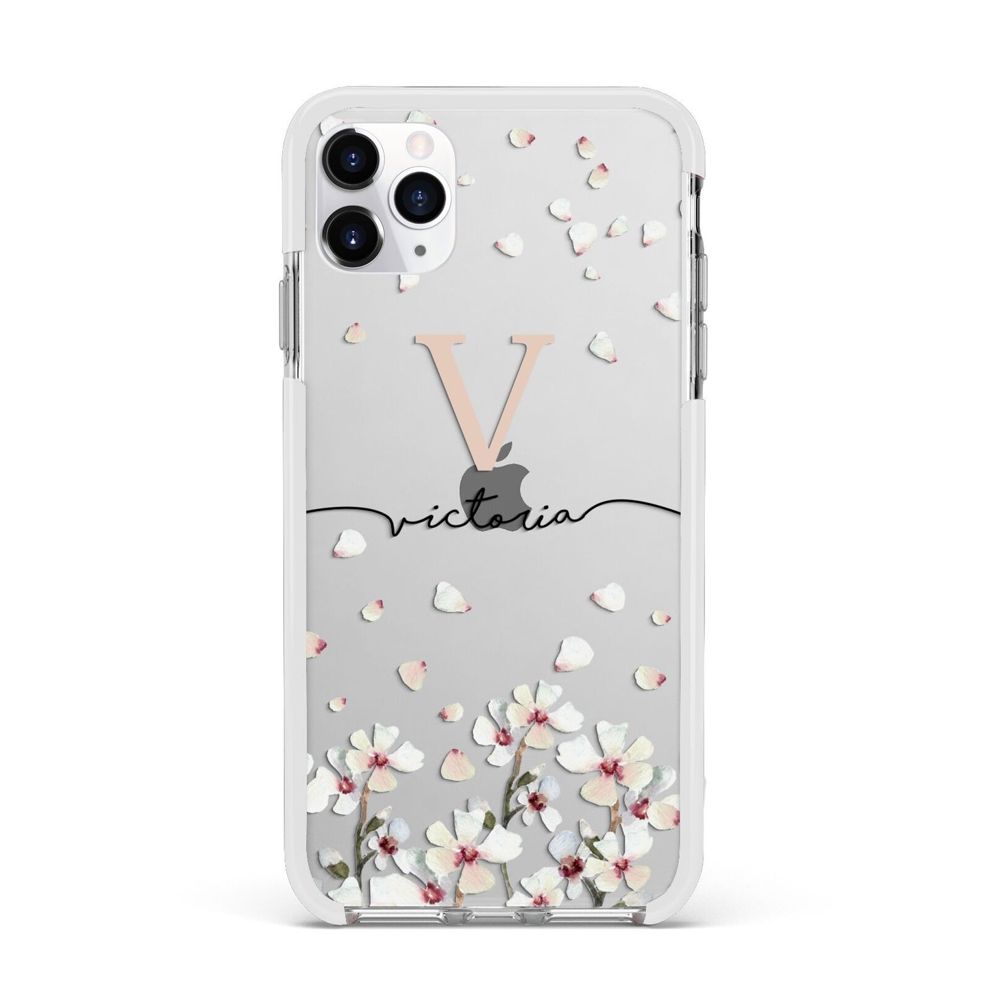 Personalised Petals Apple iPhone 11 Pro Max in Silver with White Impact Case