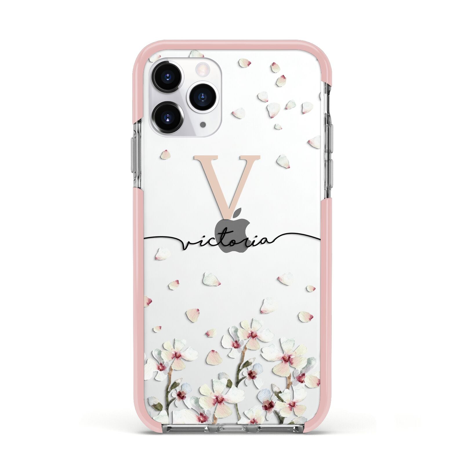 Personalised Petals Apple iPhone 11 Pro in Silver with Pink Impact Case