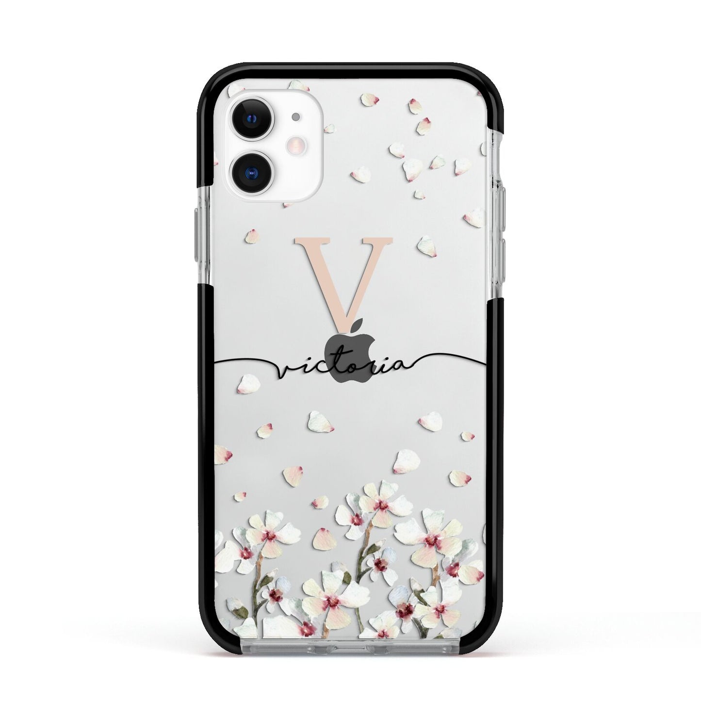 Personalised Petals Apple iPhone 11 in White with Black Impact Case