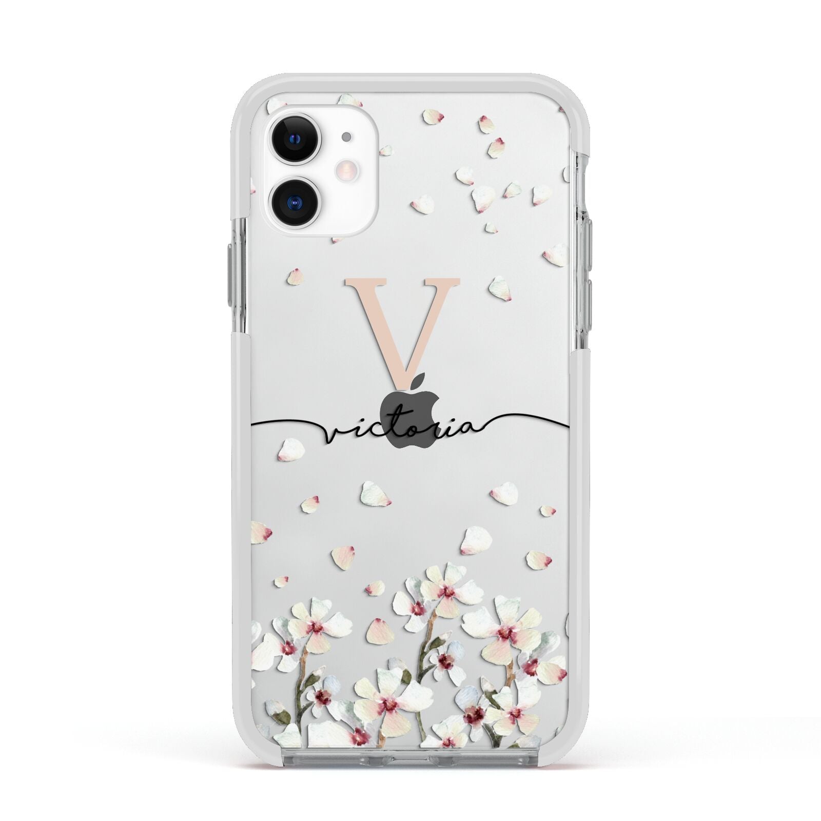 Personalised Petals Apple iPhone 11 in White with White Impact Case