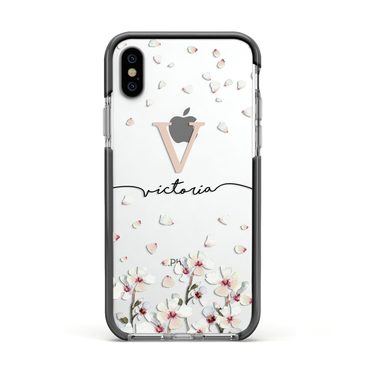 Personalised Petals Apple iPhone Xs Impact Case Black Edge on Silver Phone